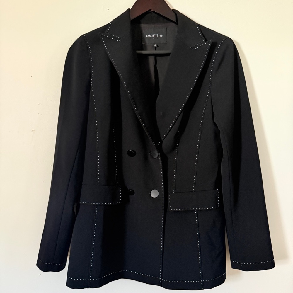Lafayette 148 New York Black Blazer with White Stitching